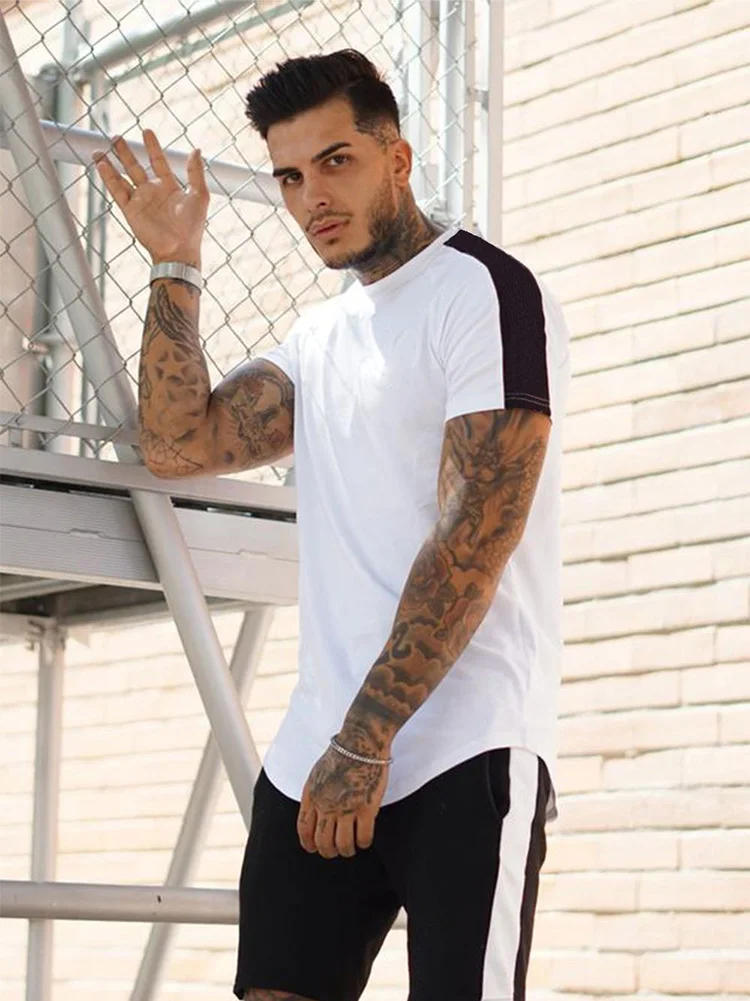 

2019 New Brand Mens T-Shirts Summer Patchwork Cotton Short Sleeve T Shirts Fashion Casual Tee Shirts Male Fitness T shirt Homme