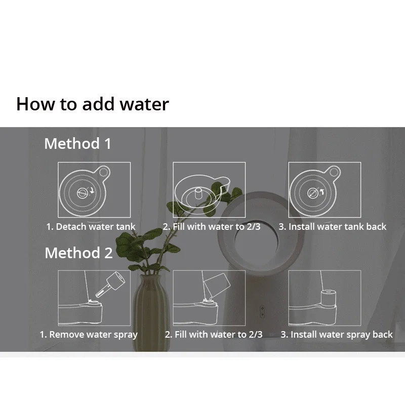 

Air Multiplier Leafless Fan with Humidifier LED Night Light Cooling Moisturizing Bladeless Desktop Water Mist Fan Air Cooler