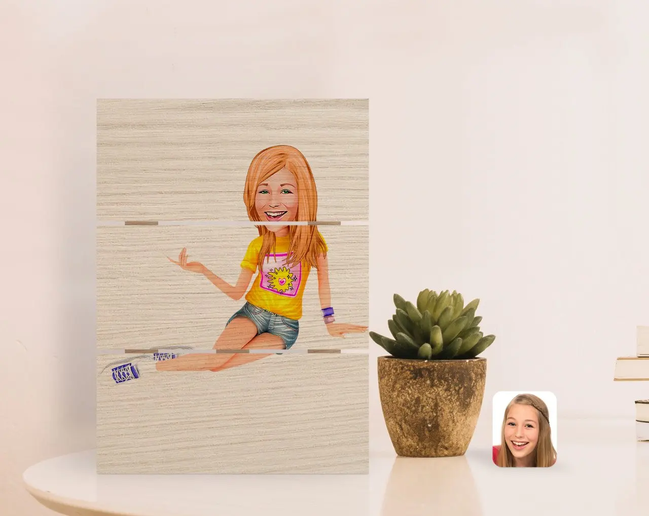

Personalized Women 'S Caricature Of Authentic Desktop Wood Pallet Çerçeve-42