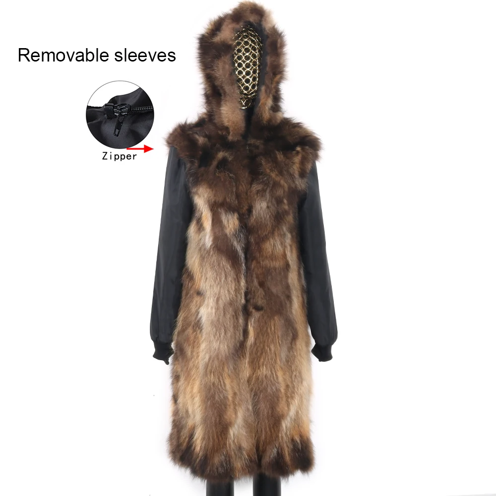 Real Fox Fur Coat Winter Jacket Thick Warm Real Fur Liner Parkas Women X-Long Parka Natural Raccoon Fur Collar Hood 108-110CM
