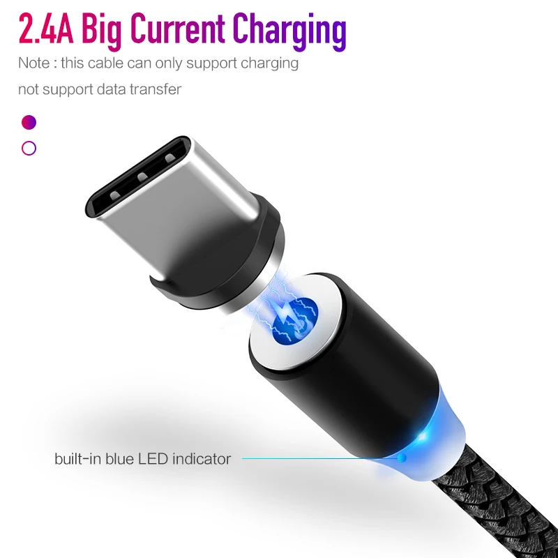 1 м светодиодный магнитный USB кабель для iPhone Xs Max & Type C Micro Huawei Samsung Xiaomi