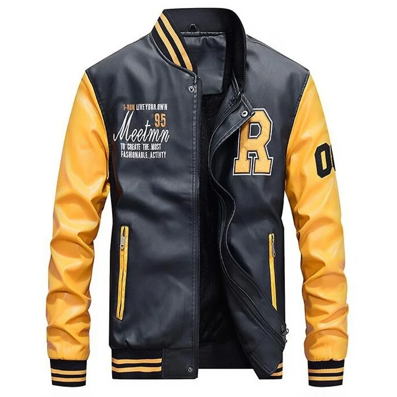 

New Men Leather Jacket 2020 Brand Embroidery Baseball PU Jackets Male Casual Luxury Winter Warm Fleece Pilot Bomber Jacket Coat