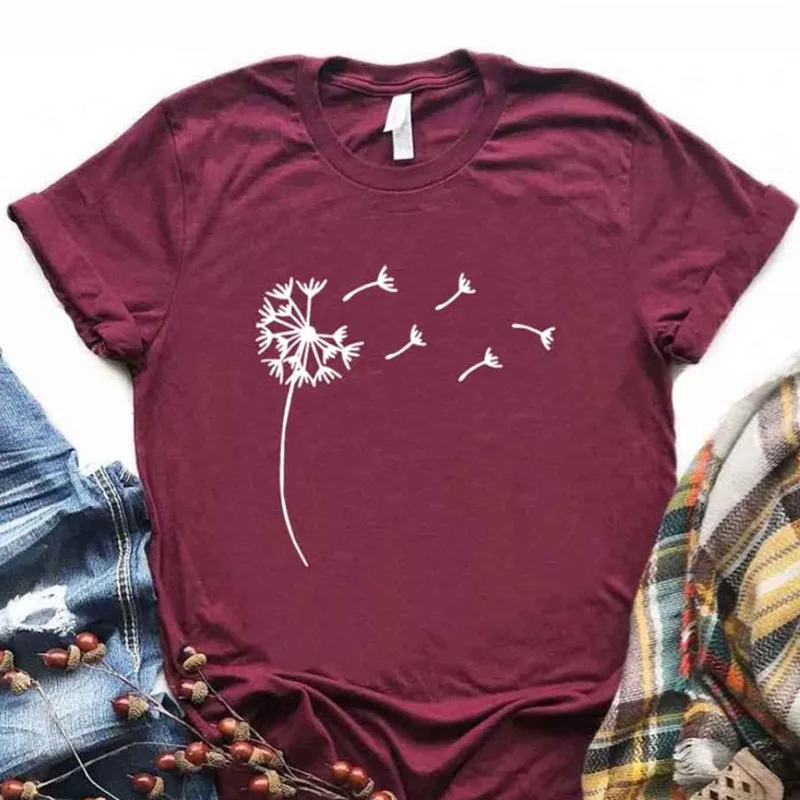 Женская футболка с круглым вырезом и принтом одуванчика летняя черно-белая