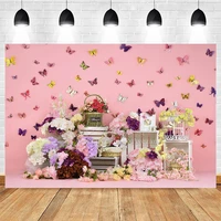 mocsicka baby shower photography background flower butterfly pink wall decoration props child portrait photo backdrop banner