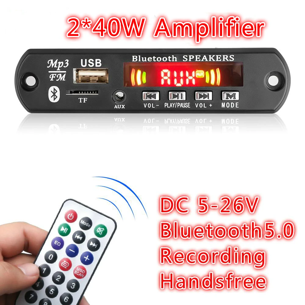 Kebidu 2*40 Вт усилитель громкой связи MP3-плеер декодер плата 5 В-26 в Bluetooth5.0