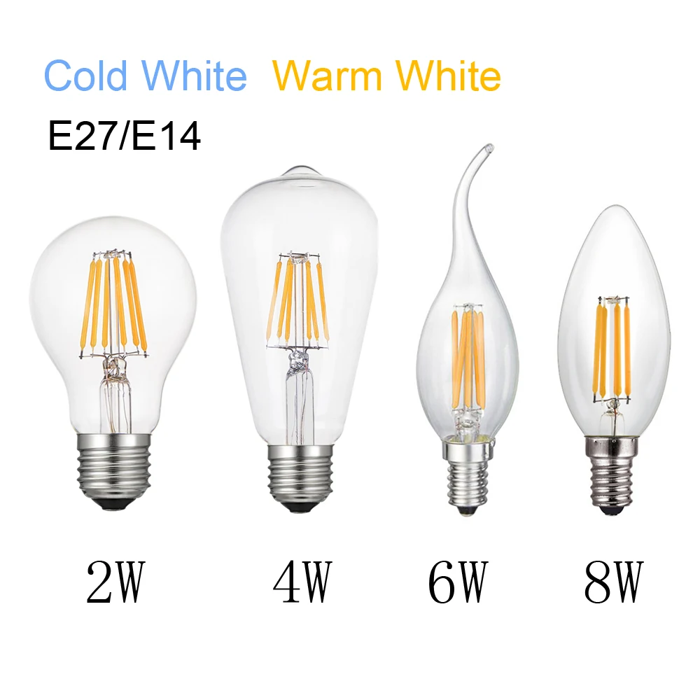 Светодиодный свет нить накаливания светодиодные лампы 220v 2w 4w 6w 8w E27 E14