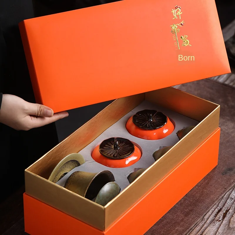 

The Kiln Rock Glaze Tea Set Ceramic Teapot Sancai Tureen Persimmon Tea Set Kung Fu Tea Tea Pot Set Japanese Tea Set Gaiwan