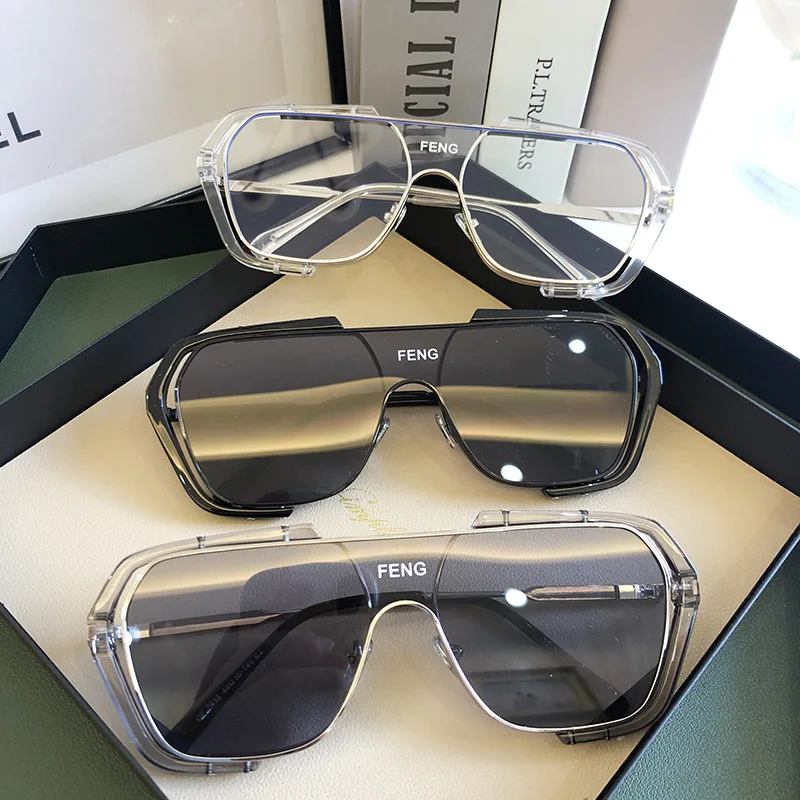 New One Piece Yellow Sunglasses 2020 High Fashion Steampunk Sunglasses Clear Lens Sun Glasses Men Anti Blue Light Glasses