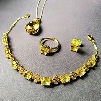 925 silver jewelry set earrings rings necklace bracelet with citrine gemstone gold color ornaments for women wedding party gift