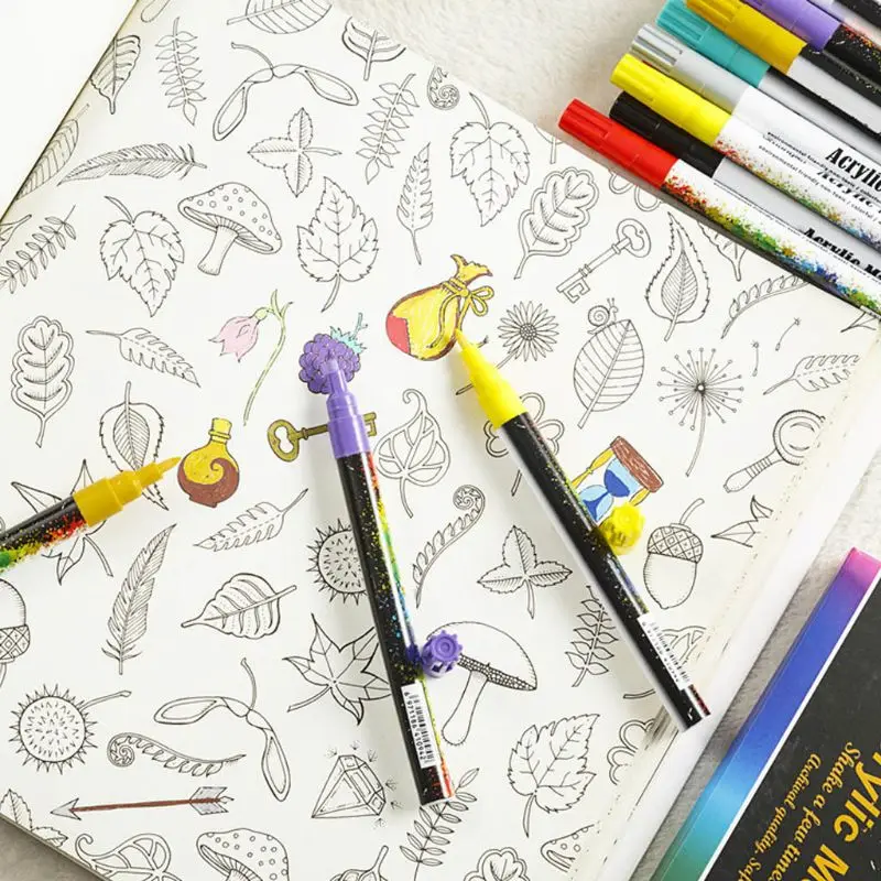 

12/18 Colors Acrylic Paint Marker Pen Set for DIY Album Glass Ceramic Rock Wood