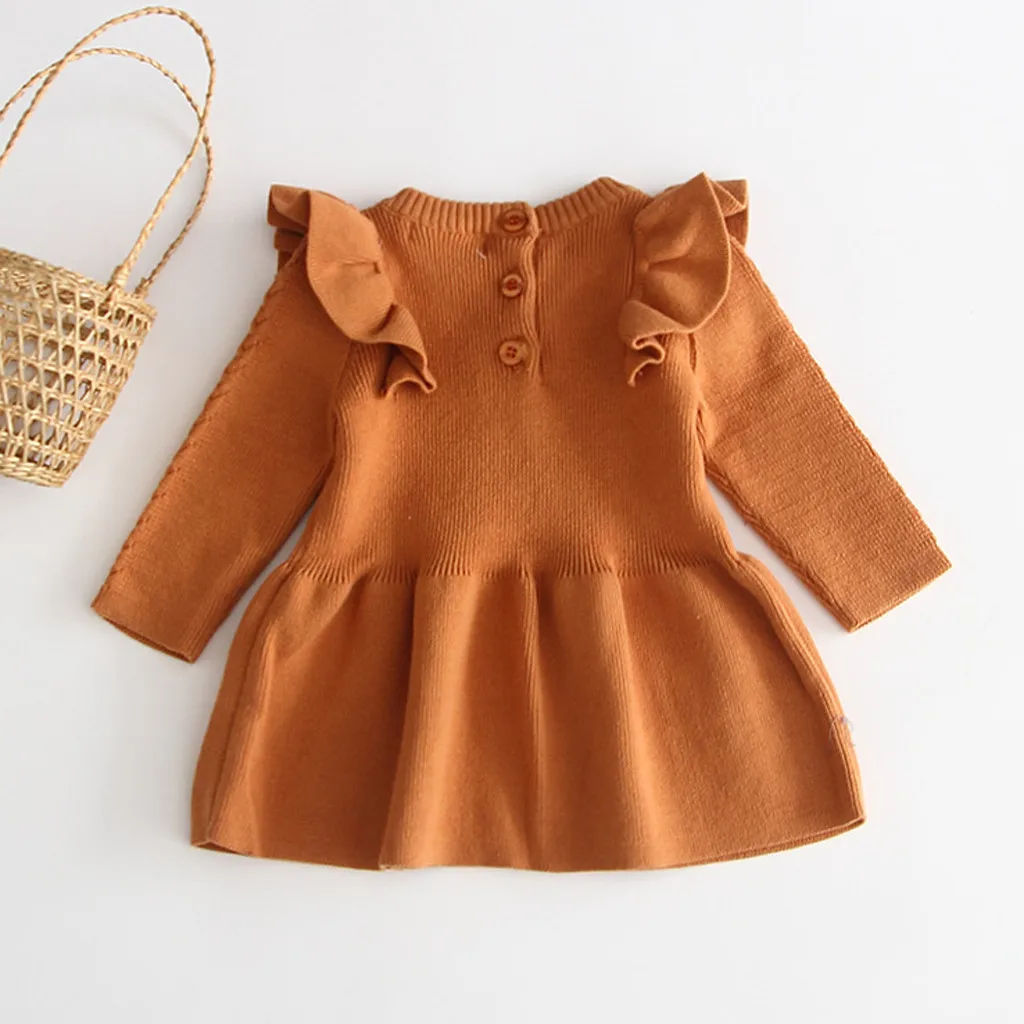 Платье для маленьких девочек; платья для маленьких девочек; vestido infantil vestidos infantil; одежда; повседневная однотонная От 6 месяцев до 4 лет с длинными рукавами и круглым вырезом; Z4