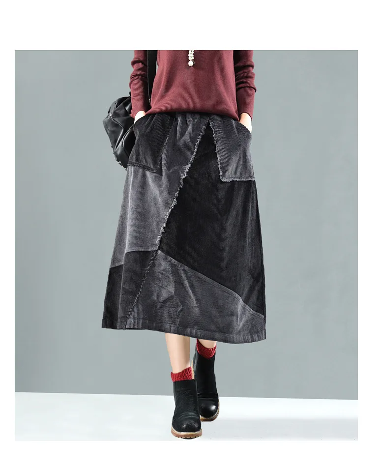 2020 индивидуальная юбка с карманами Женская цветная Вельветовая осенняя и зимняя