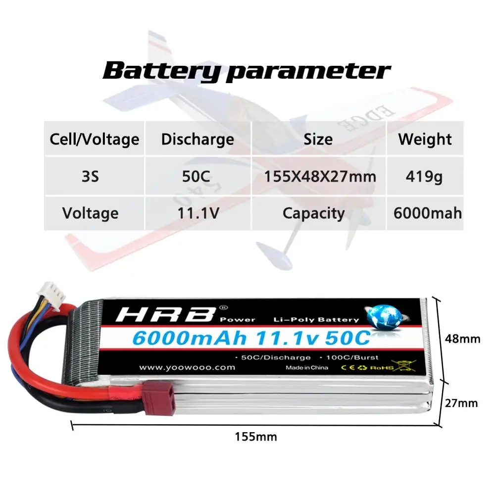 2 упаковки HRB 3S Lipo батарея 6000mAh 50C 11 1 V с Deans T Разъем для RC автомобиля E revo Xmaxx 1/8 1/10