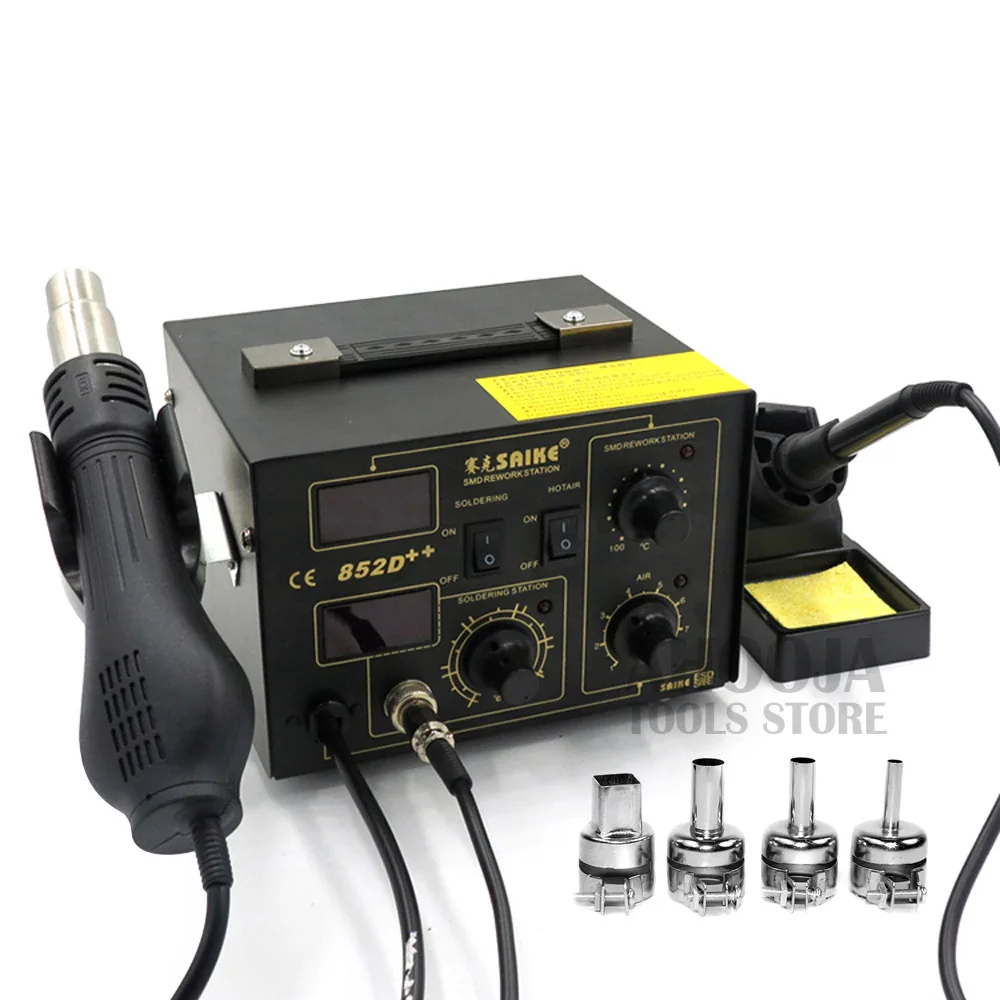 SAIKE 852D++ 2 в 1 двойной цифровой дисплей Тепловая пушка паяльная станция BGA SMD паяльная станция горячий воздушный пистолет паяльная станция - Цвет: Package 2 110V