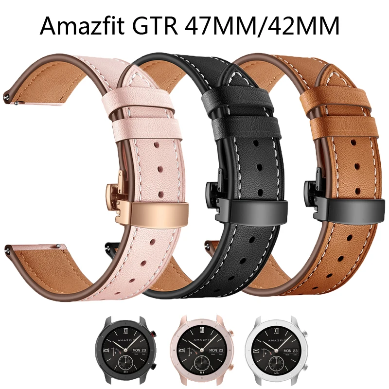 Кожаный ремешок для xiaomi Huami amazfit GTR 42 мм 47 умных часов браслет 22 20 с металлической
