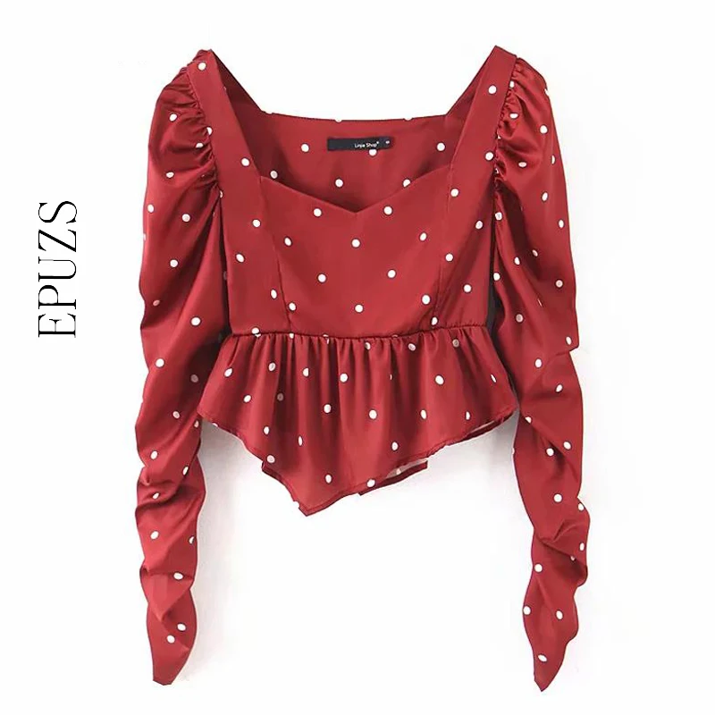 Сексуальное асимметричное платье в горошек блузка для женщин Ретро стиль из