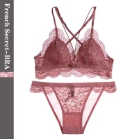 european and american sexy wireless thin cotton triangle cup bra set lace beautiful back womens underwear bras for women