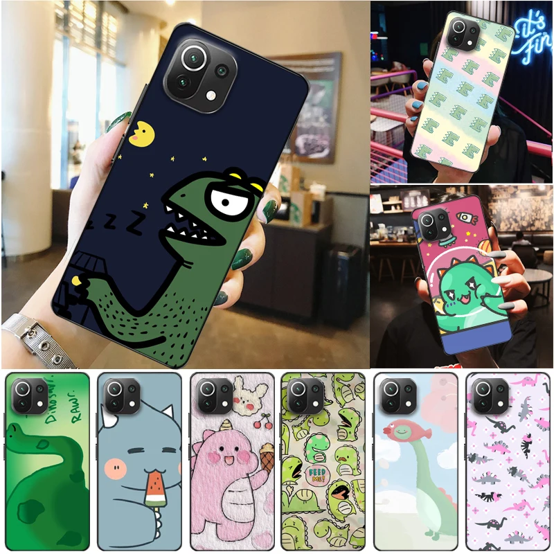 

Cute Couples Dinosaur Funny Flowers Color Painting Phone Case For Xiaomi 11 Lite Pro Ultra Back Cover Soft TPU Funda