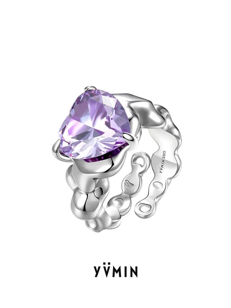 

YVMIN YVMIN Ripple 2021 Spring and Summer Purple Heart-Shaped Gem Expansion Chain Ring Love Ring 925 Silver