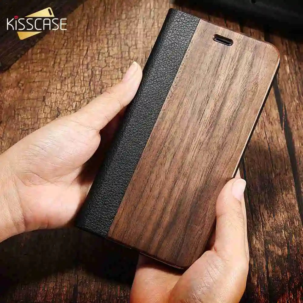 Чехол книжка KISSCASE из бамбуковой кожи для iPhone 11 XR X 7 8 защитные чехлы натурального