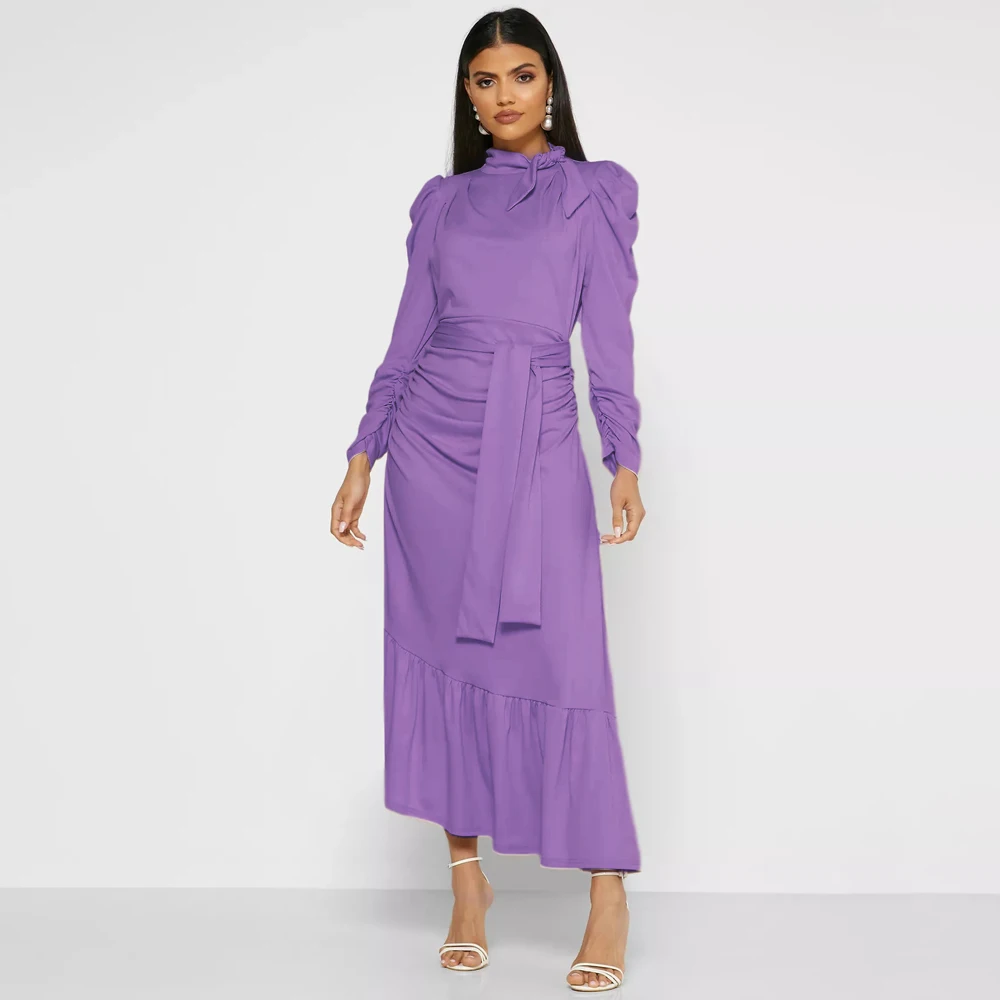

Pleated Maxi Dresses For Women 2021 Spring Autumn Party Gowns Dubai Turkey Muslim Abayas Vintage Irregular Dress Ladies Clothing