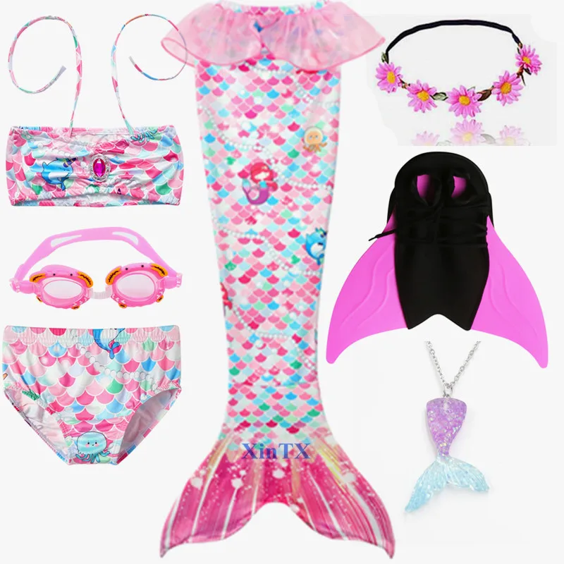 Детская пляжная одежда русалки для косплея с моноластами и гирляндой купальник
