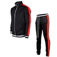 mens zip stand collar long sleeve set youth color matching jogging sports cardigan fashion trend fitness mens two piece set
