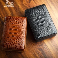 lubinski genuine leather cedar wood lined travel cigar case humidor with cutter lighter humidifier crocodile set for cohiba