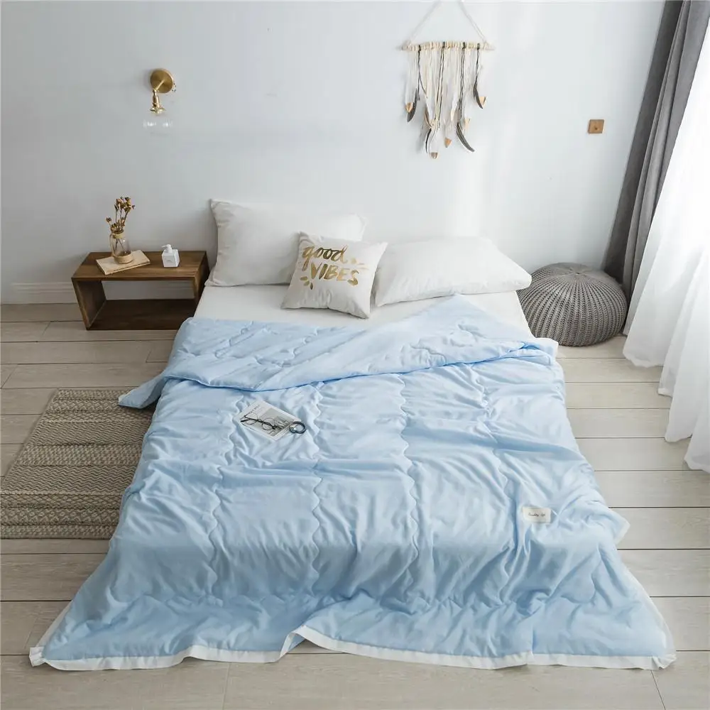 Economici Copriletto Trapuntato Estivo In Puro Colore Stile Semplice Coperta Trapunta Blu Copriletto Morbido Twin Full Queen Trapuntatura Lenzuola Solide