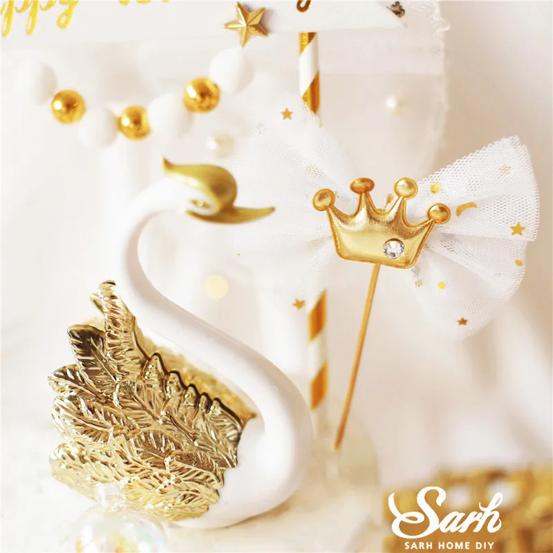 Золотистый лебедь Звездный баннер Топпер для торта на день рождения украшение