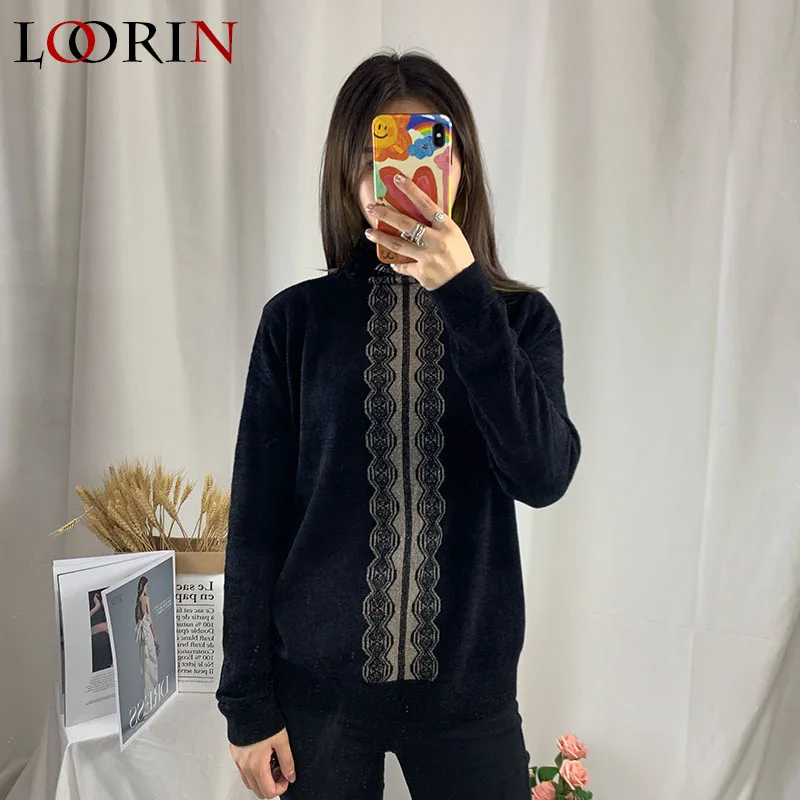 LORIN/Новинка Осенне-зимние Бархатные пуловеры с высоким воротником Свитера