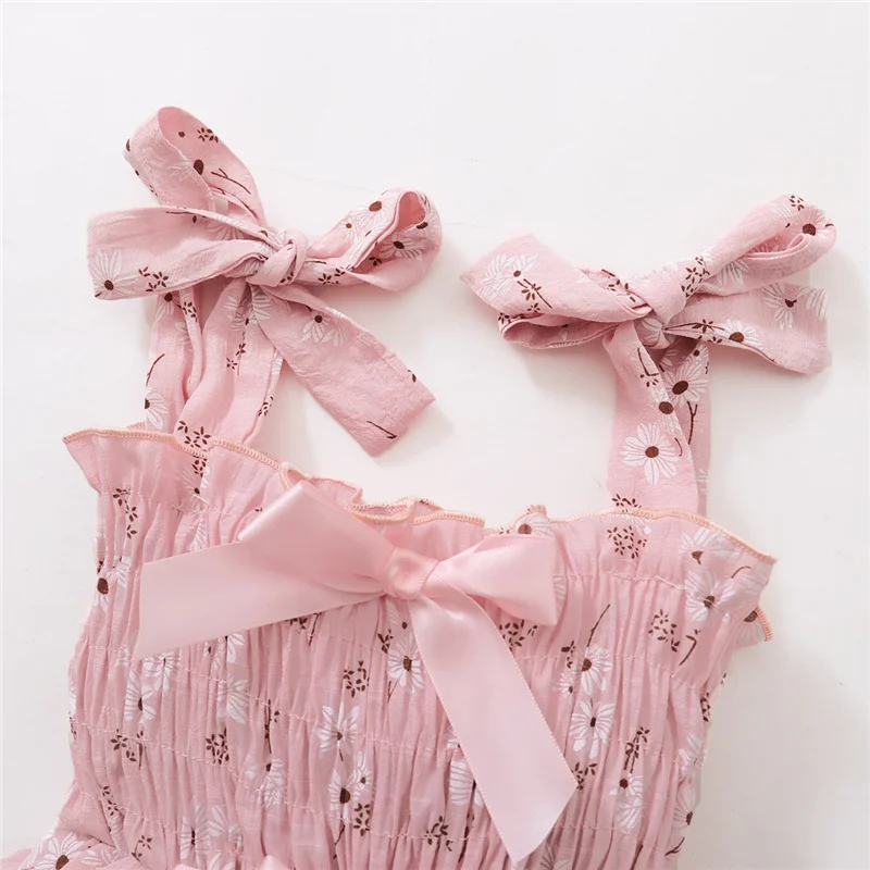 

Baby Girls Floral Print Clothes Set 2Pcs, Fashion Sleeveless Jumpsuit + Bow-knot Headband for Summer