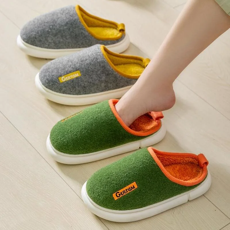 

Women's Winter Cotton Slippers for Home Non-slip Warm Indoor Thick-soled Couple Warm Plush Floor Autumn Shoes 2021 Soft Slides