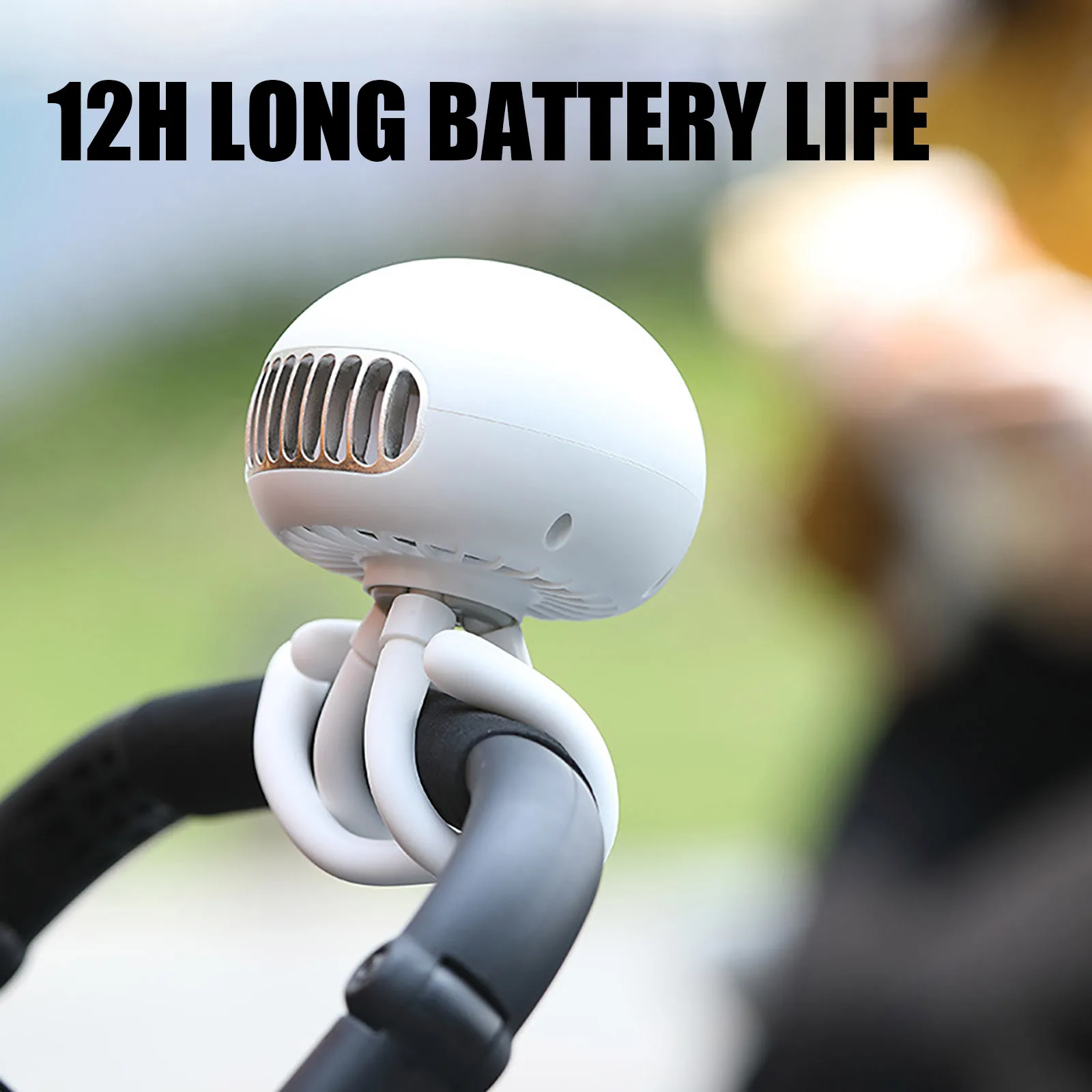 

Baby Stroller Fan 3 Wind Speeds Adjustable Jellyfish Fan Built-In 4000mAh Noiseless Bladeless Tripod Clamp Fan