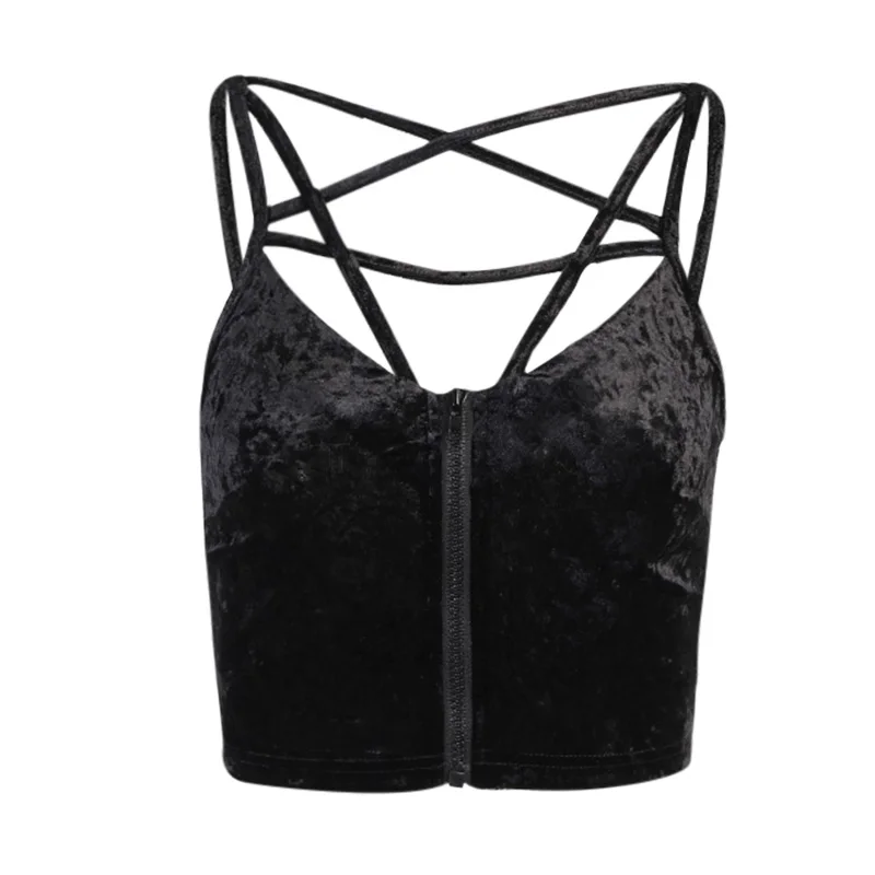 

InsDoit Velvet Mall Goth Sexy Summer Crop Tops Women Streetwear Sleeveless Y2K Corset Hollow Out Camis Zipper Grunge Basic Top