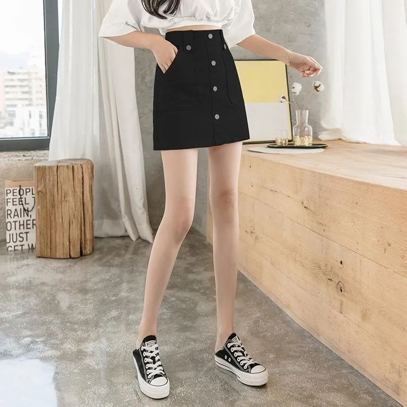 

White Denim Skirt Female Summer New Style Anti-glare High Waist Slimming All-match Fashion A-line Tight-fitting Hip Bag S-2XL