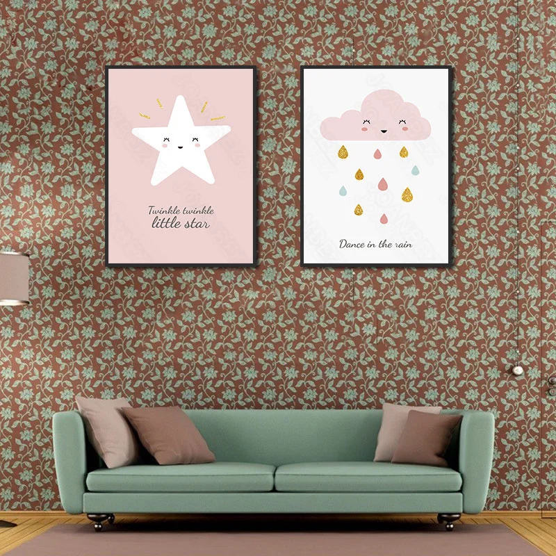 

Nordic color painted card with rain drops clouds white bottom canvas map Simple wall living room sofa background wall