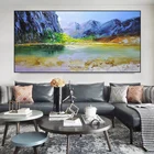 Прямая поставка, картина с изображением озера и гор, ручная роспись, абстрактная масляная живопись на холсте, настенное искусство для гостиной, домашний декор, без рамки
