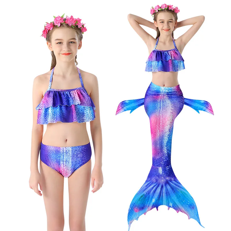 

3Pcs Girls Swimsuit Mermaid for Swimming Mermaid Costume Bikini Bathing Suit Set Costume for Big Girls Birthday Gift 3-12 Years