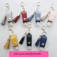2021 new fashion tassel bag keychain for women men trendy pu leather hand sanitizer bottle cute wavy keychain purse small bag
