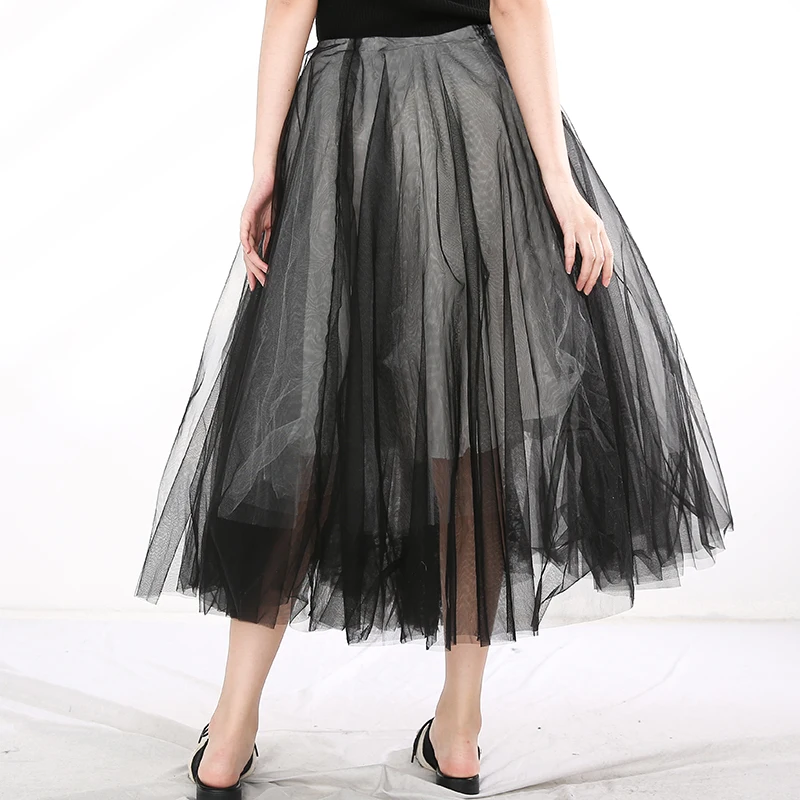 

women's skirt, - embroidered mesh, black skirt, multi-level high waist, fashion, spring and autumn, jt137012021