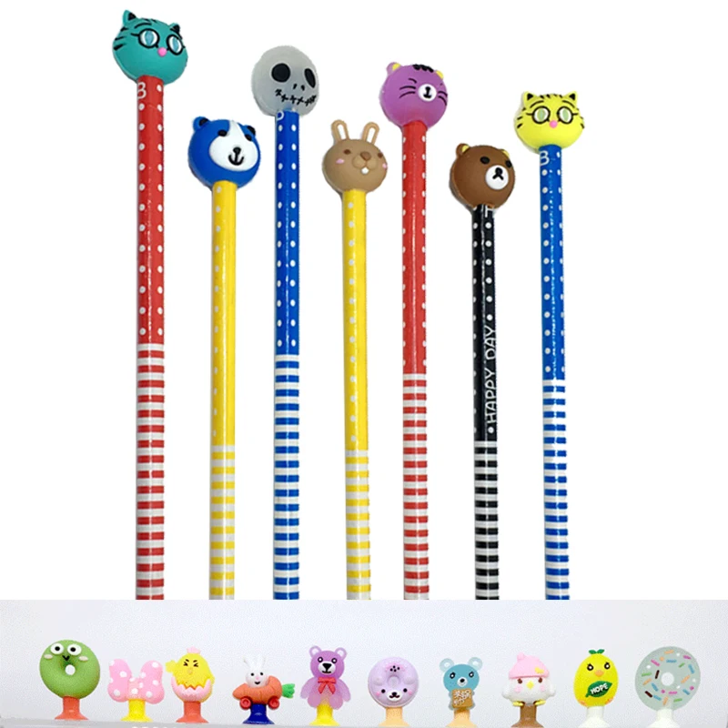 

15pcs/Lot Cartoon Cute Animals Bear Cat Rabbit Sucker Toys PVC Action Figure Model Pencil Topper Gifts For Kids
