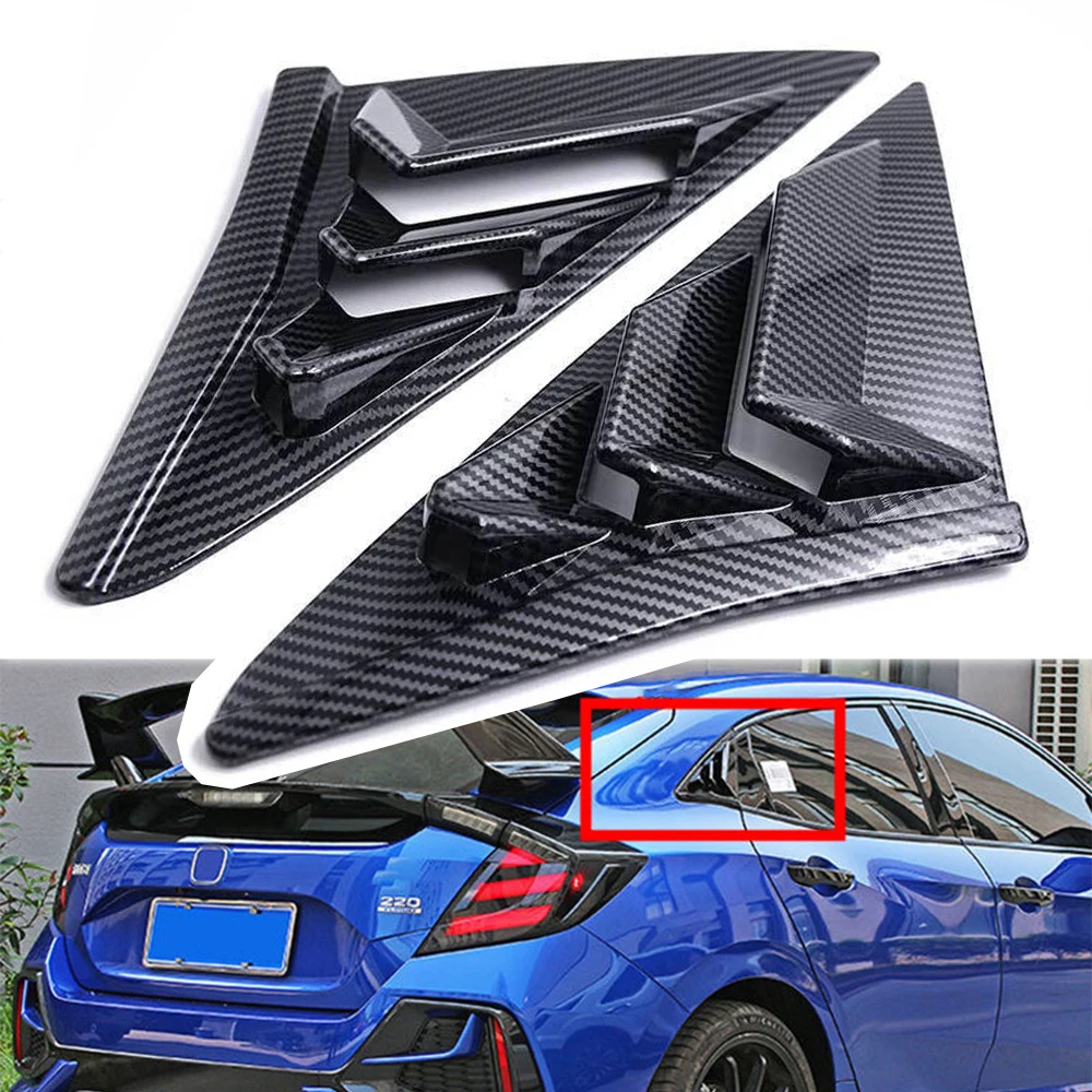 ABS Rear Quarter Panel Window Side Louvers Black Carbon Fiber Color Vent Decal Cover For Honda Civic Type R Hatchback 2020 2021