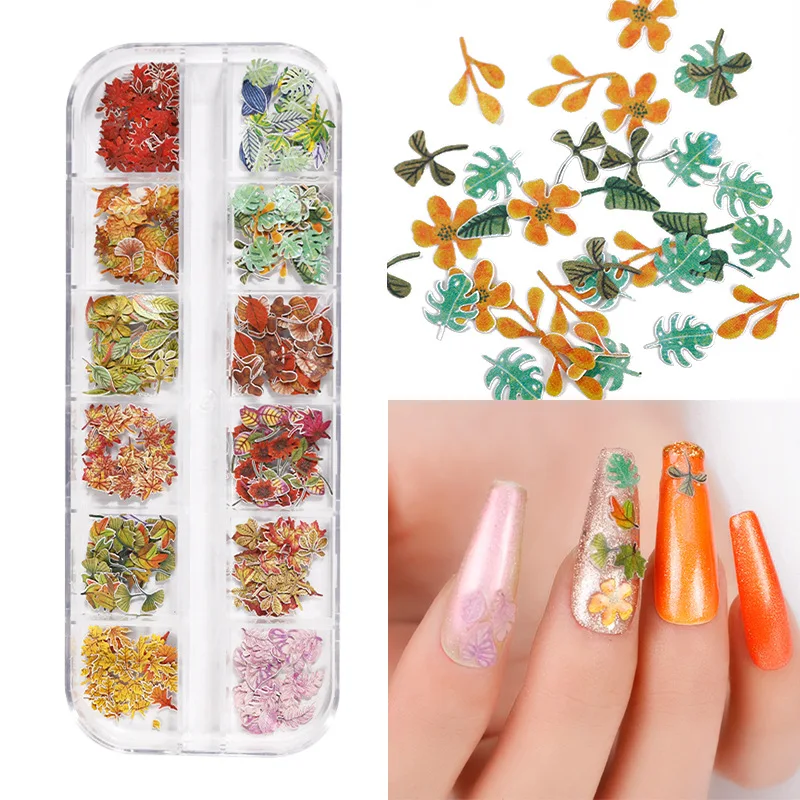 

Manicure wood pulp maple leaf nail patch strip box 240 pieces of wood pulp stereo maple leaf nail stickers. nail decoration