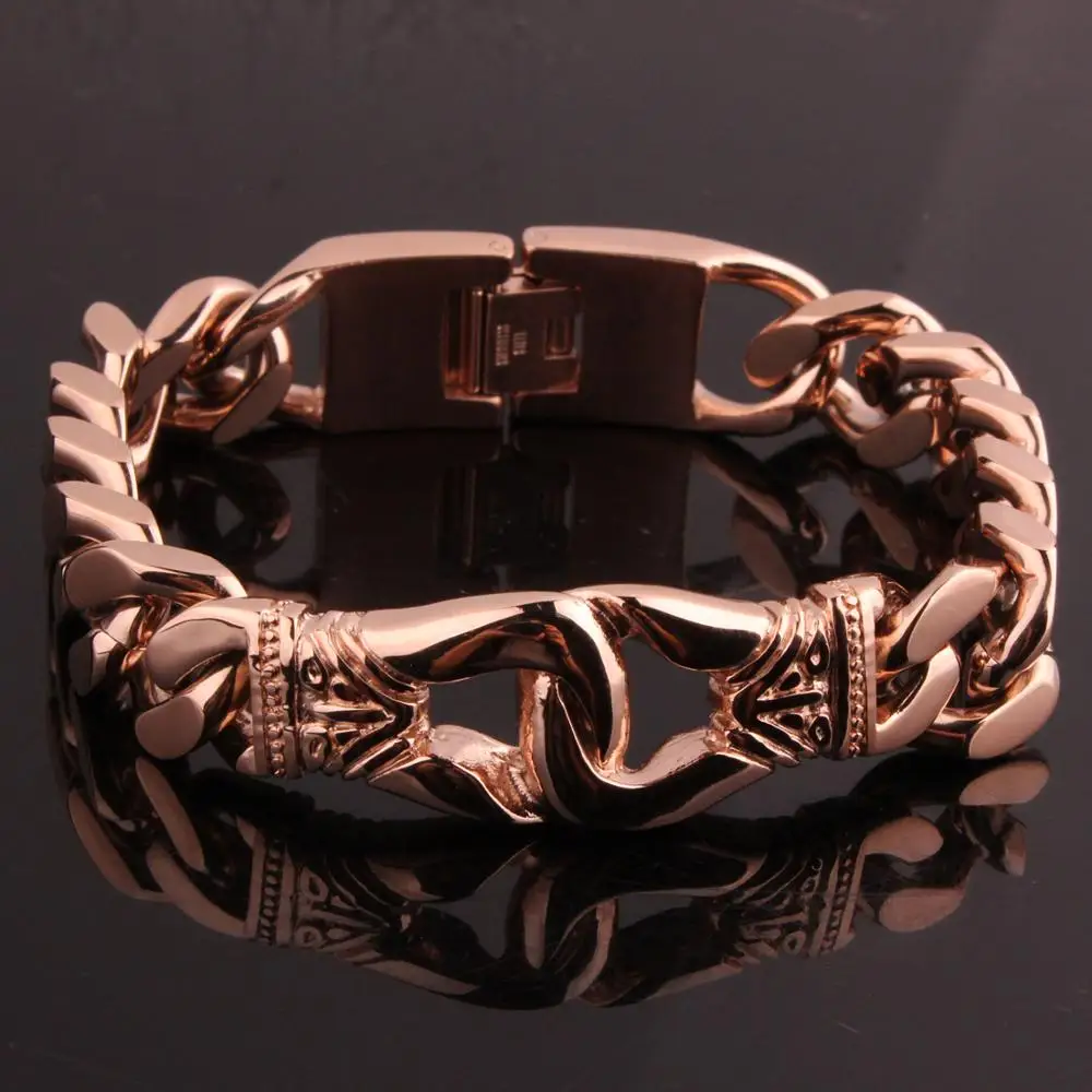 Браслеты мужские из нержавеющей стали под розовое золото в стиле хип-хоп |