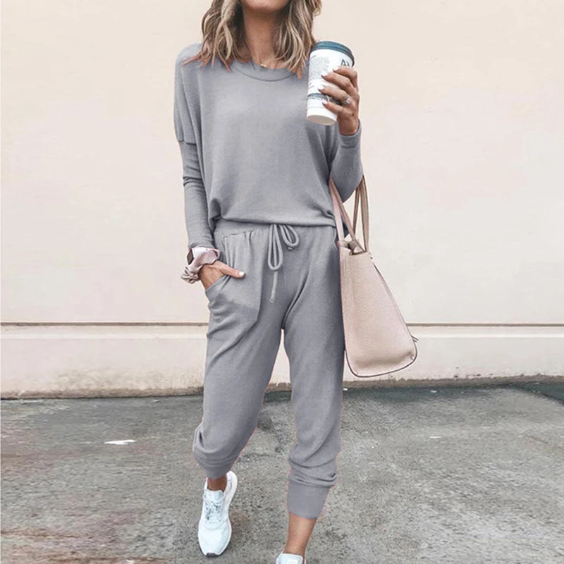 

Spring Autumn New Ladies' Loose Solid Color Suit Women Drawstring Pants Sets Casual Outfits Jogging Sports Suit