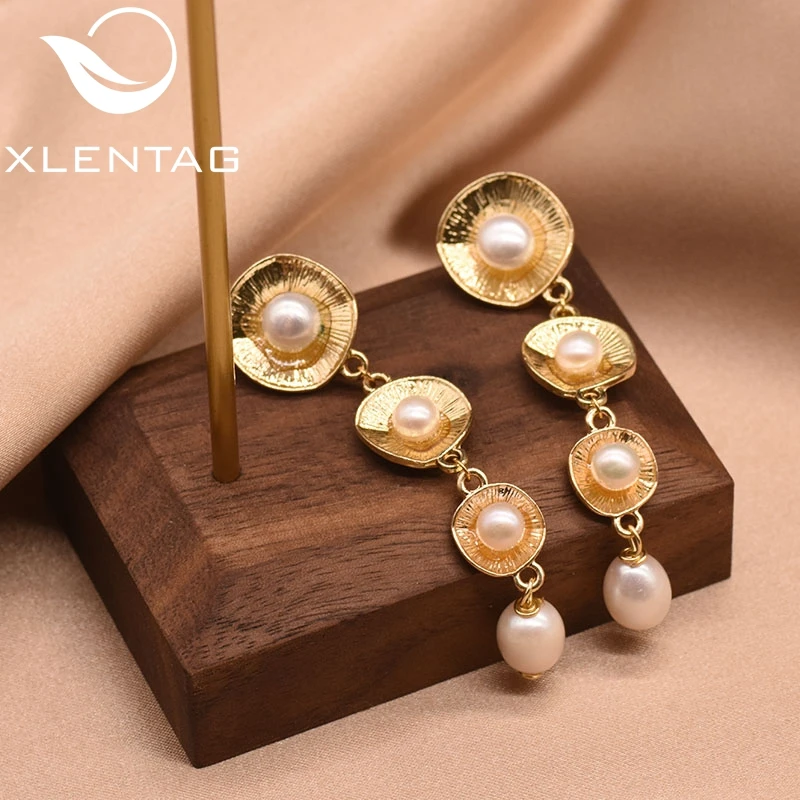 

XlentAg Natural Fresh Water White Pearl For Women Girl Minimalist Long Earring Birthday Gift Boucles D Oreille Femme 2019 GE0845