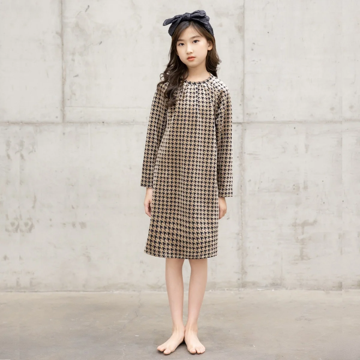 

MIDI velvet dress for girls aged 2-14, plain clothes for boys in autumn and winter, brown, #2021, novel 6473