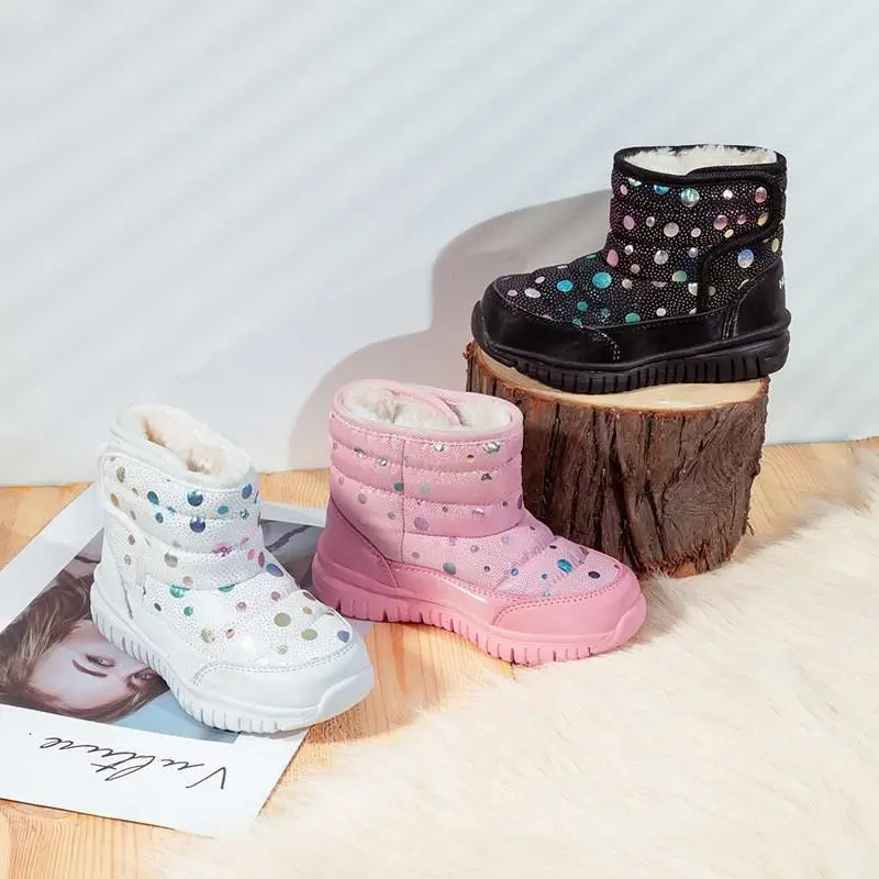 

Winter Children's Snow Boots 2021 New Unisex Boys Fashion Waterproof Warm Shoes With Fur Lining Kids Thicken Plush Non-slip Boot