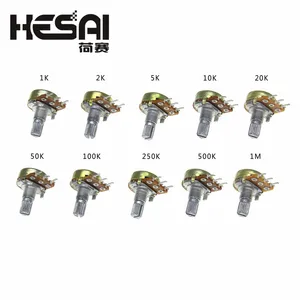 Линейный потенциометр WH148, 5 шт.лот, B1K, B2K, B5K, B10K, B20K, B50K, B100K, B250K, B500K, B1M, 15 мм, вал с гайками, шайбы, 3-контактный, WH148